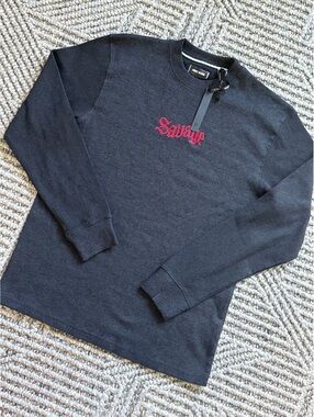 Public Record Medium Black Long Sleeve Knit Shirt with Red Savage Embroidery
